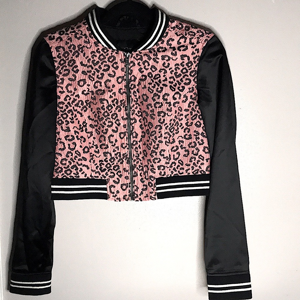 Cheetah print varsity bomber jacket